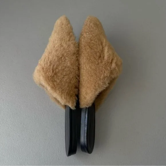 Jenni Kayne Shearling Pointed Toe Flat Mule in Natural EU38 US7.5-8 - Picture 5 of 8